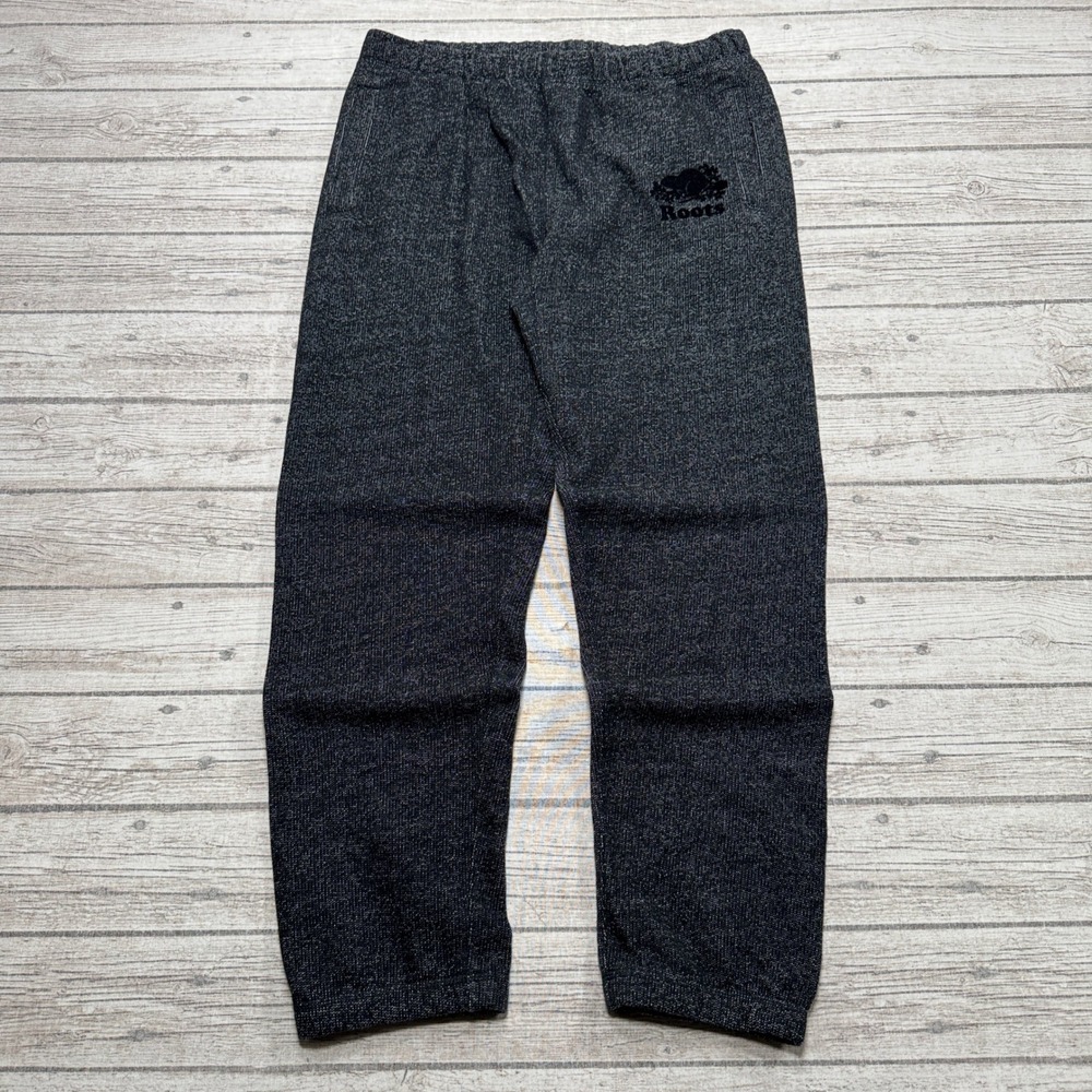 Roots Sweatpants Men's Large Gray Salt Pepper Fleece Athletic Joggers Loungewear